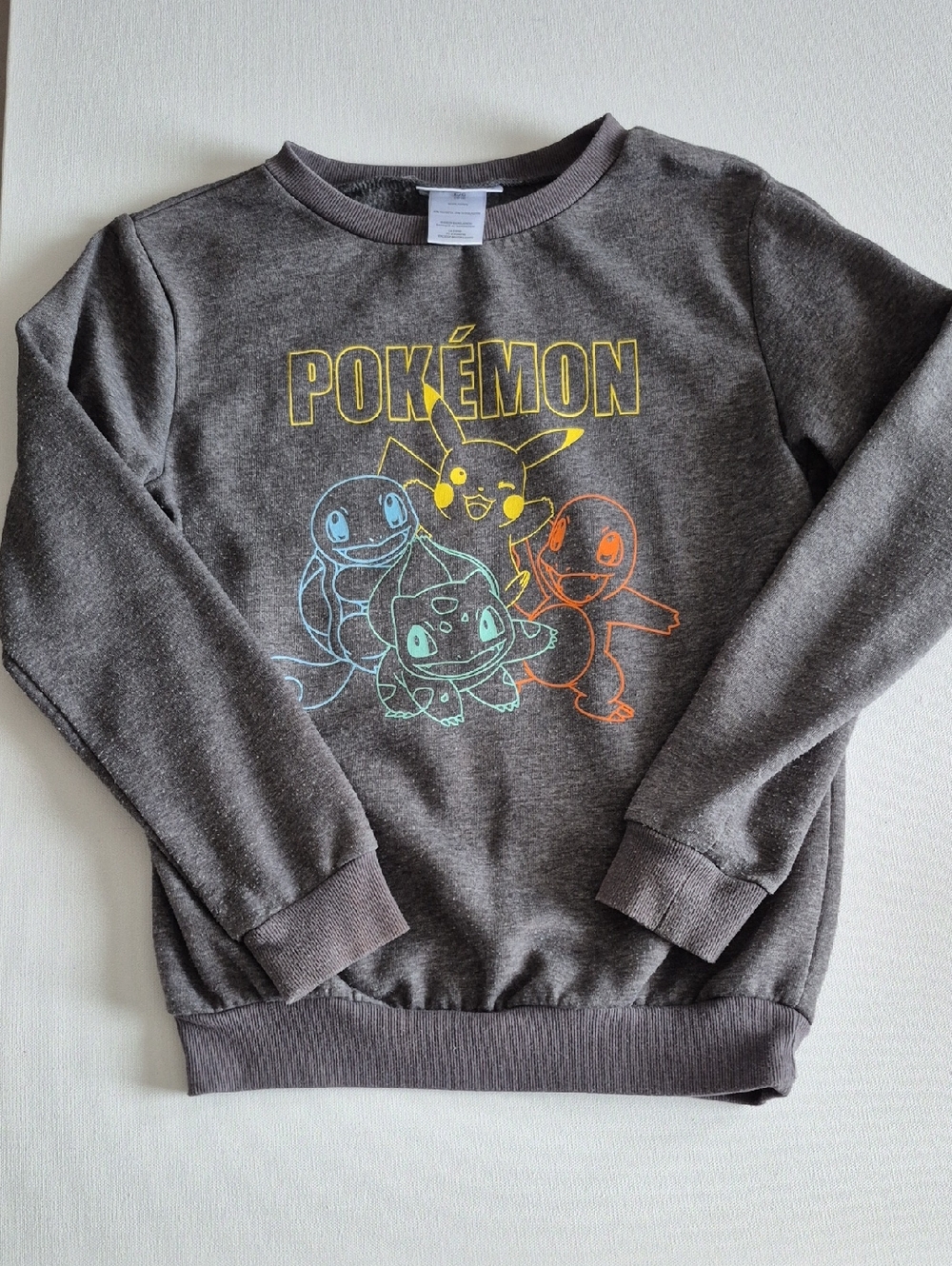 Pokémon Kids Gray Crewneck Sweatshirt with Neon Character Outline